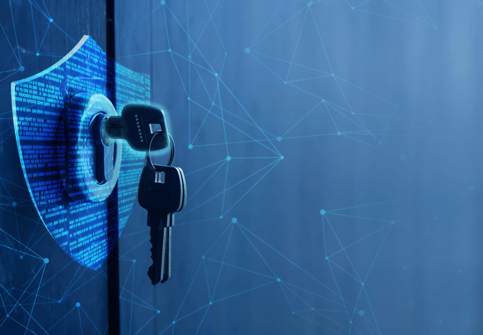 Digital padlock and keys representing permissioned access control